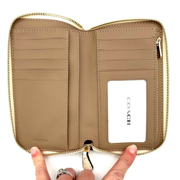 Coach Medium Id Zip Wallet in Lizard-embossed Black & White Leather CS591 - Picture 4 of 7